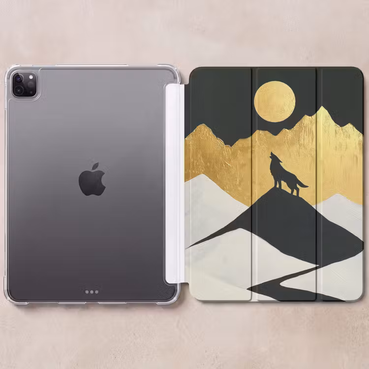 iPad-Hülle - Wolf - Berg - Mond - Schwarz — 6