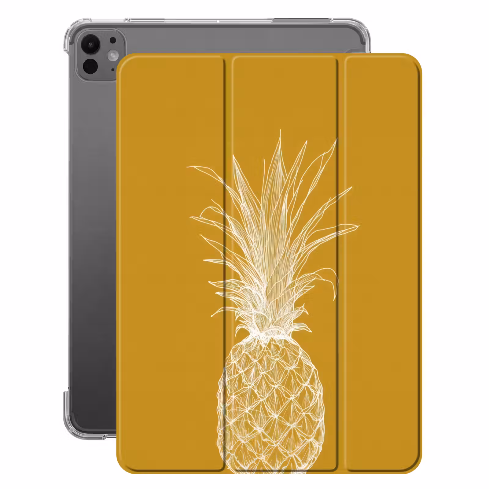 iPad-Hülle - Strich-Illustration - Ananas - Blattkrone - Ockergelb — 1