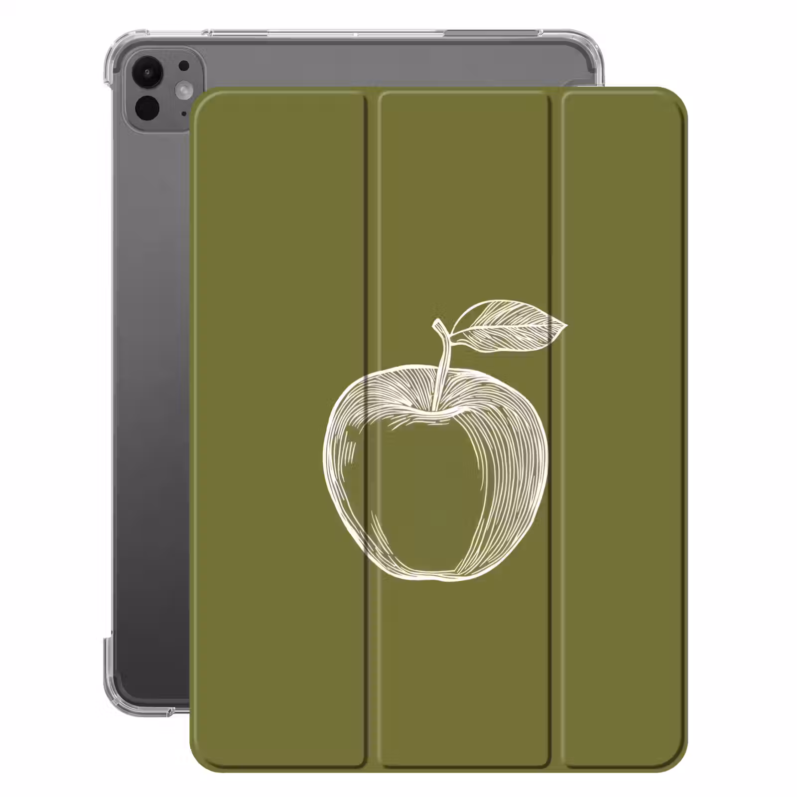 iPad-Hülle - Strichzeichnung - Apfel - Olivgrün - Blatt — 1
