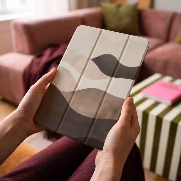 iPad-Hülle - Abstrakt - Landschaft - Wellen - Cremefarben — 4