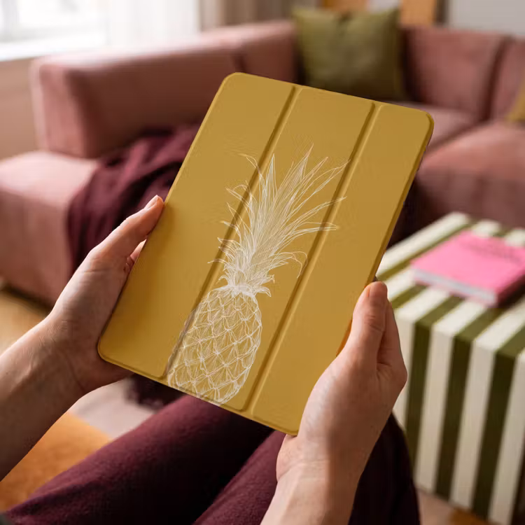 iPad-Hülle - Strich-Illustration - Ananas - Blattkrone - Ockergelb — 4