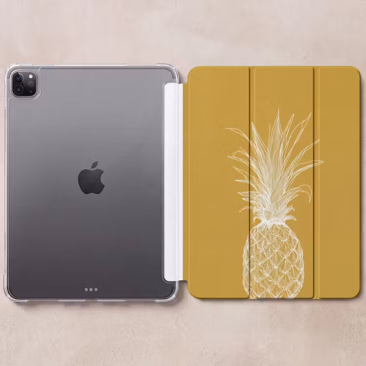 iPad-Hülle - Strich-Illustration - Ananas - Blattkrone - Ockergelb — 6