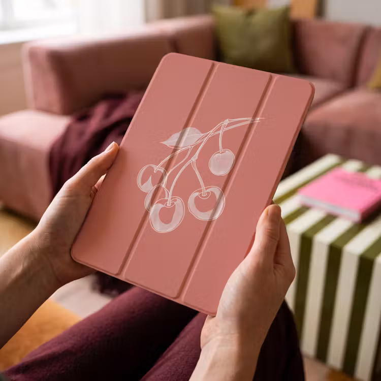 iPad-Hülle - Strichdarstellung - Kirsche - Zweig - Weiß — 4