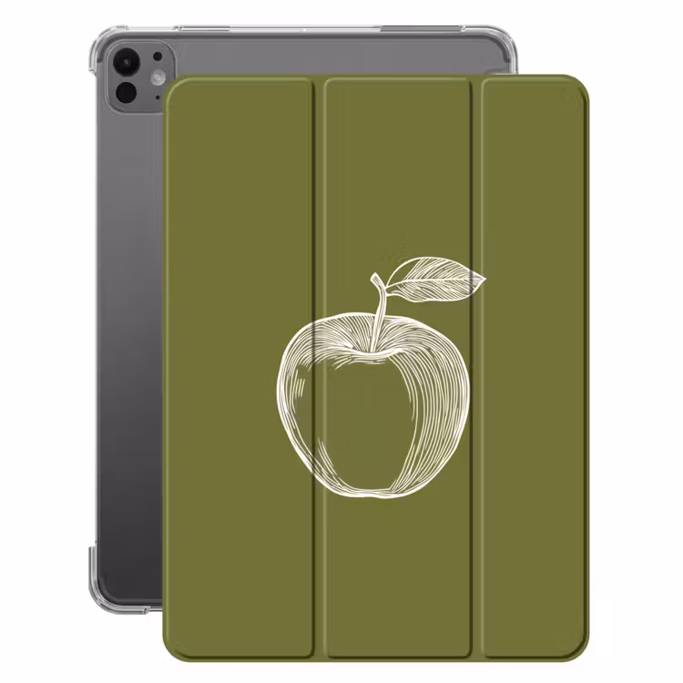 iPad-Hülle - Strichzeichnung - Apfel - Olivgrün - Blatt — 1