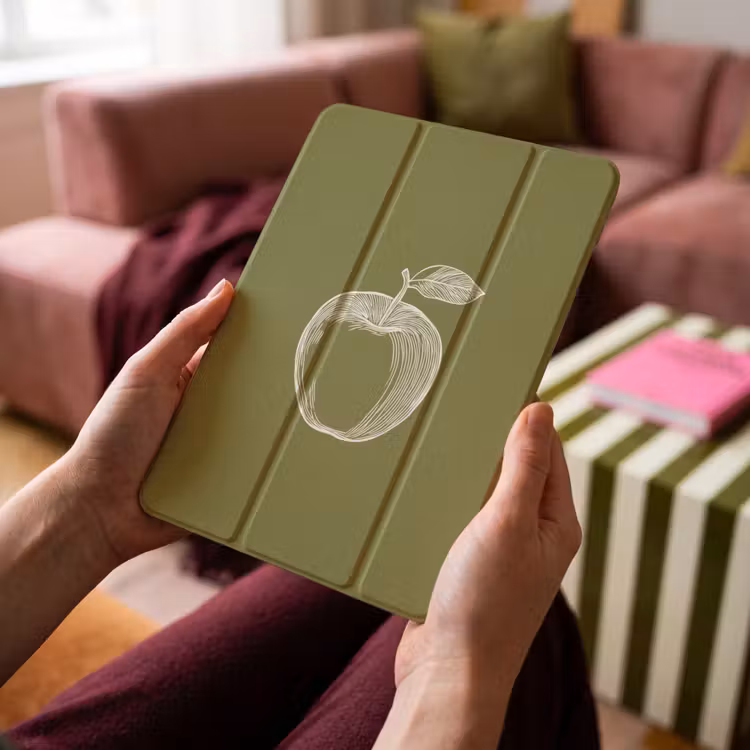 iPad-Hülle - Strichzeichnung - Apfel - Olivgrün - Blatt — 4