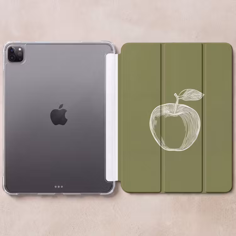 iPad-Hülle - Strichzeichnung - Apfel - Olivgrün - Blatt — 6