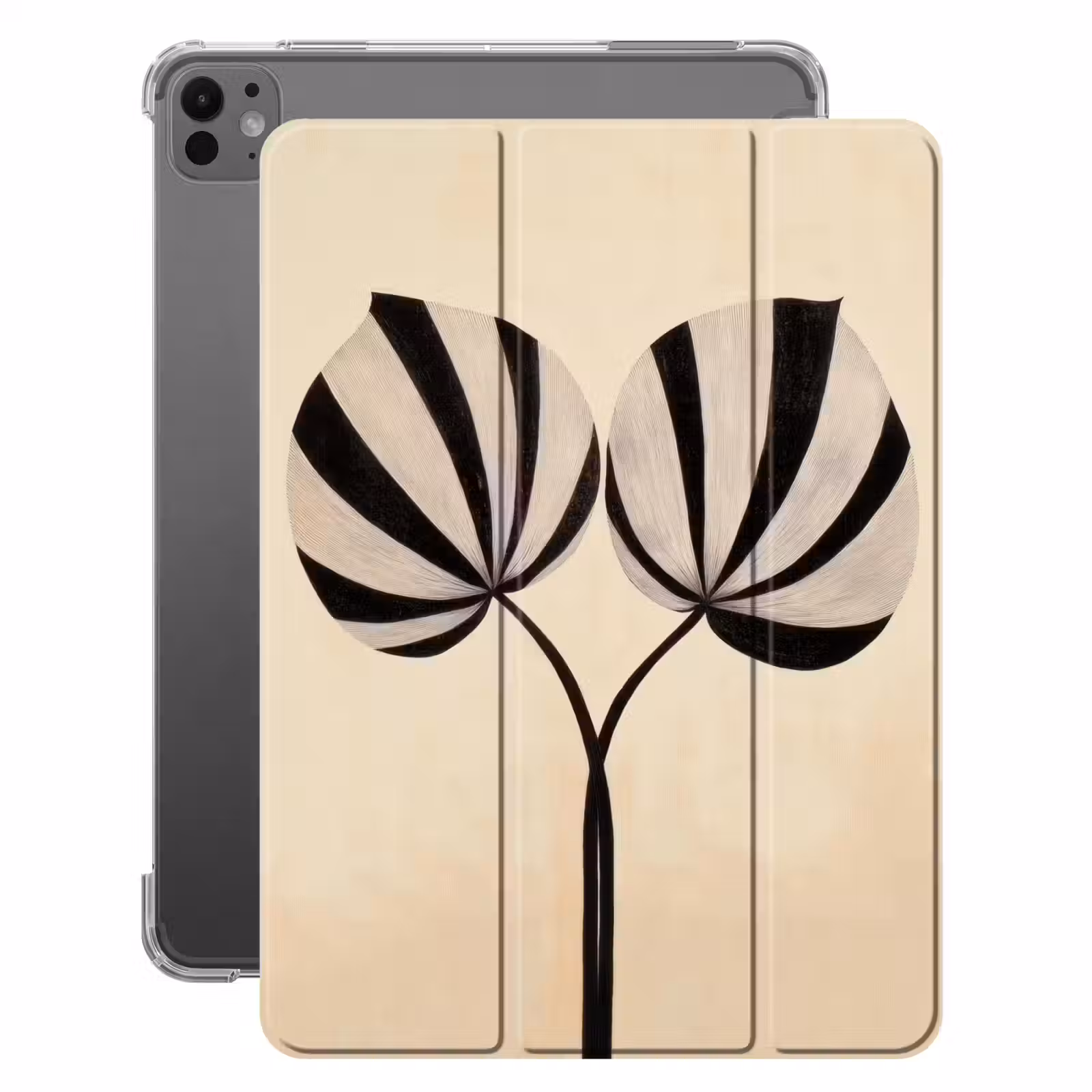iPad-Hülle - Blätter - Gestreift - Stängel - Beige — 1