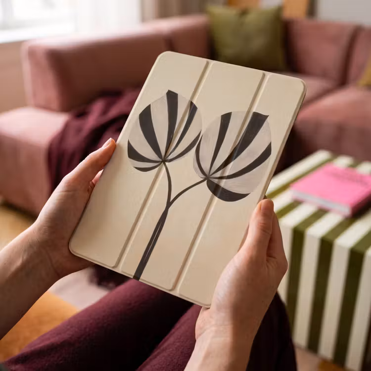 iPad-Hülle - Blätter - Gestreift - Stängel - Beige — 4