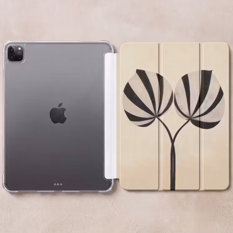iPad-Hülle - Blätter - Gestreift - Stängel - Beige — 6