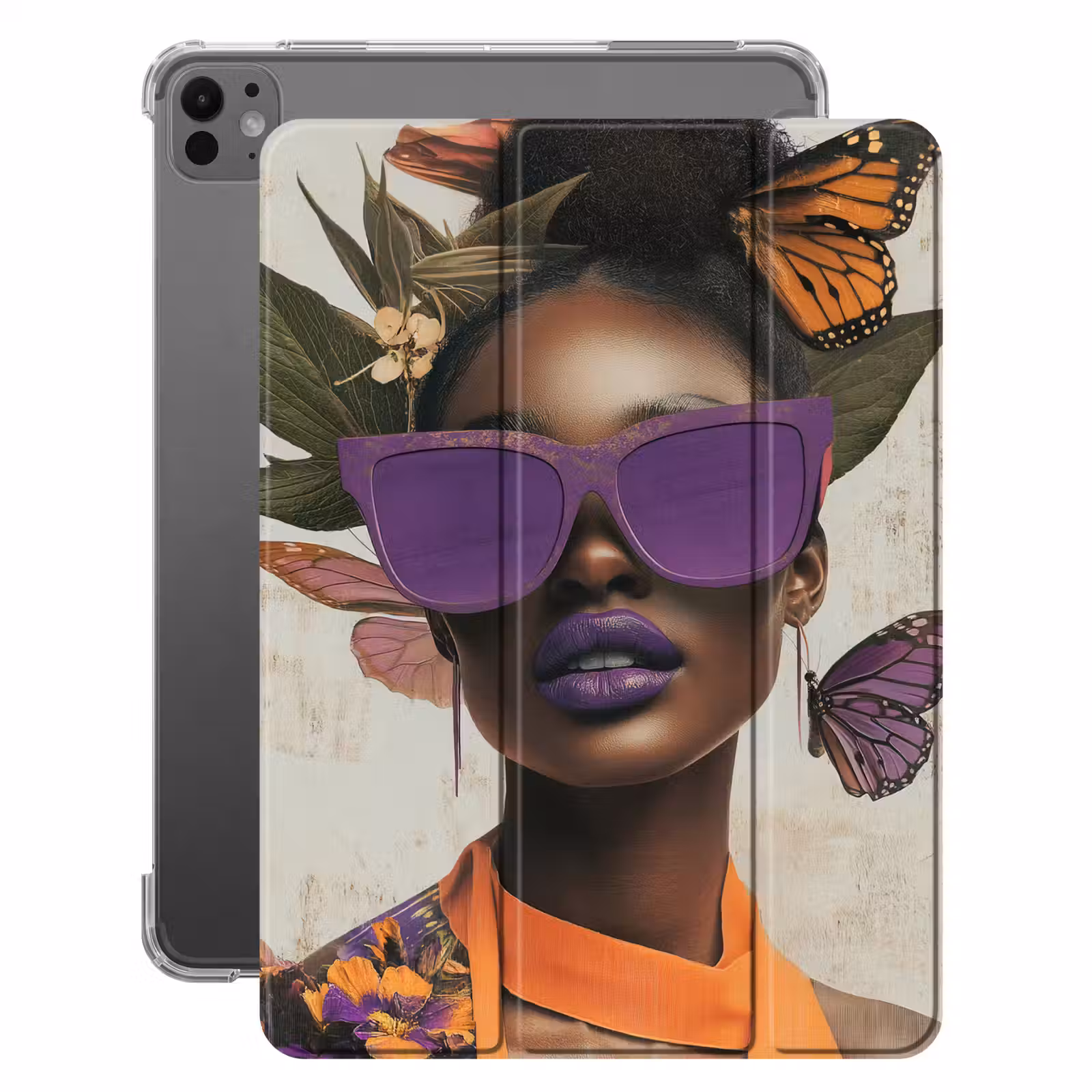 iPad-Hülle - Frau - Sonnenbrille - Schmetterling - Blumen — 1