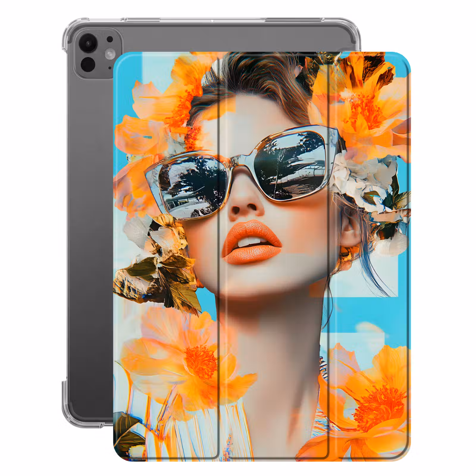 iPad-Hülle - Blumen - Frau - Sonnenbrille - Blau — 1