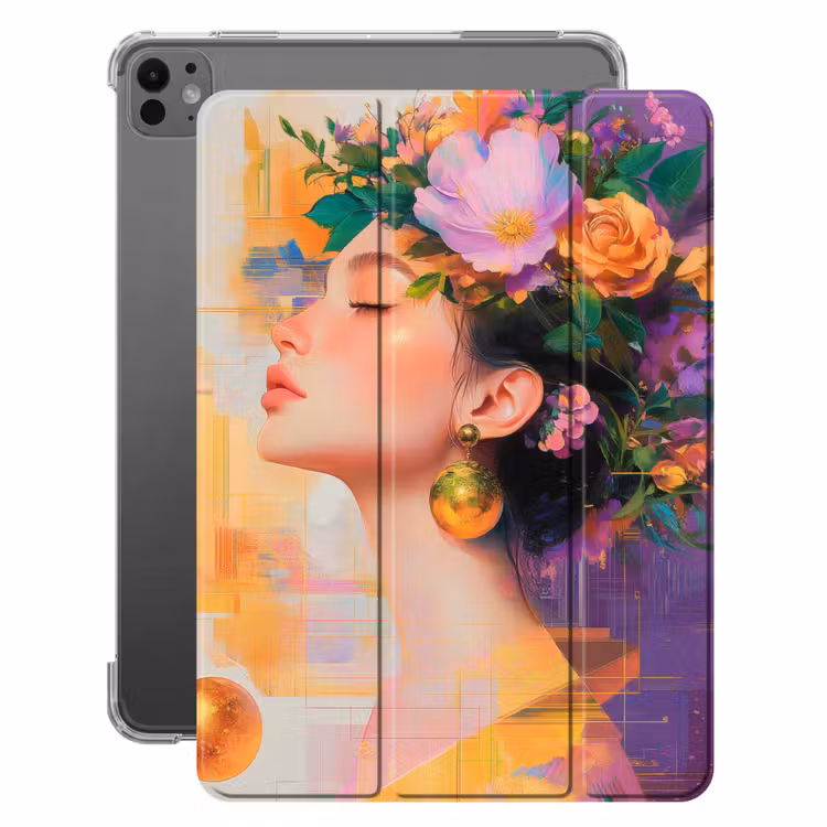 iPad-Hülle - Abstrakt - Frau - Blumenkrone - Gold — 1