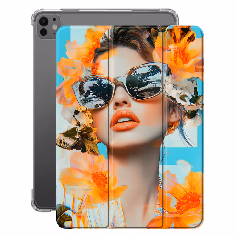 iPad-Hülle - Blumen - Frau - Sonnenbrille - Blau — 1