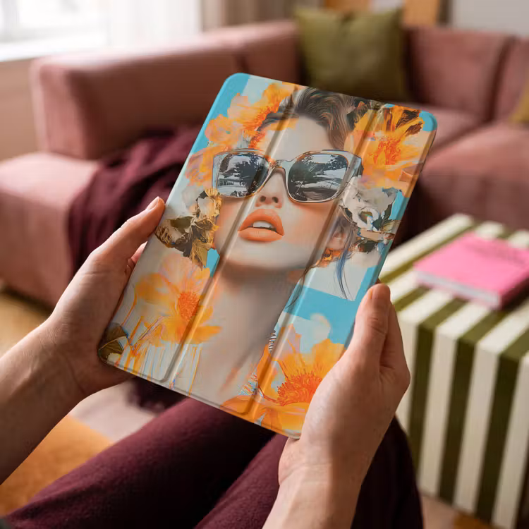 iPad-Hülle - Blumen - Frau - Sonnenbrille - Blau — 4