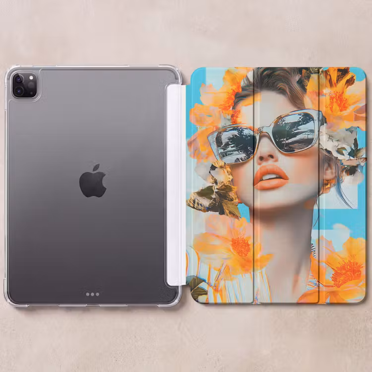 iPad-Hülle - Blumen - Frau - Sonnenbrille - Blau — 6