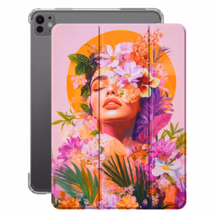 iPad-Hülle - Frau - Abstrakt - Kreis - Blumen — 1