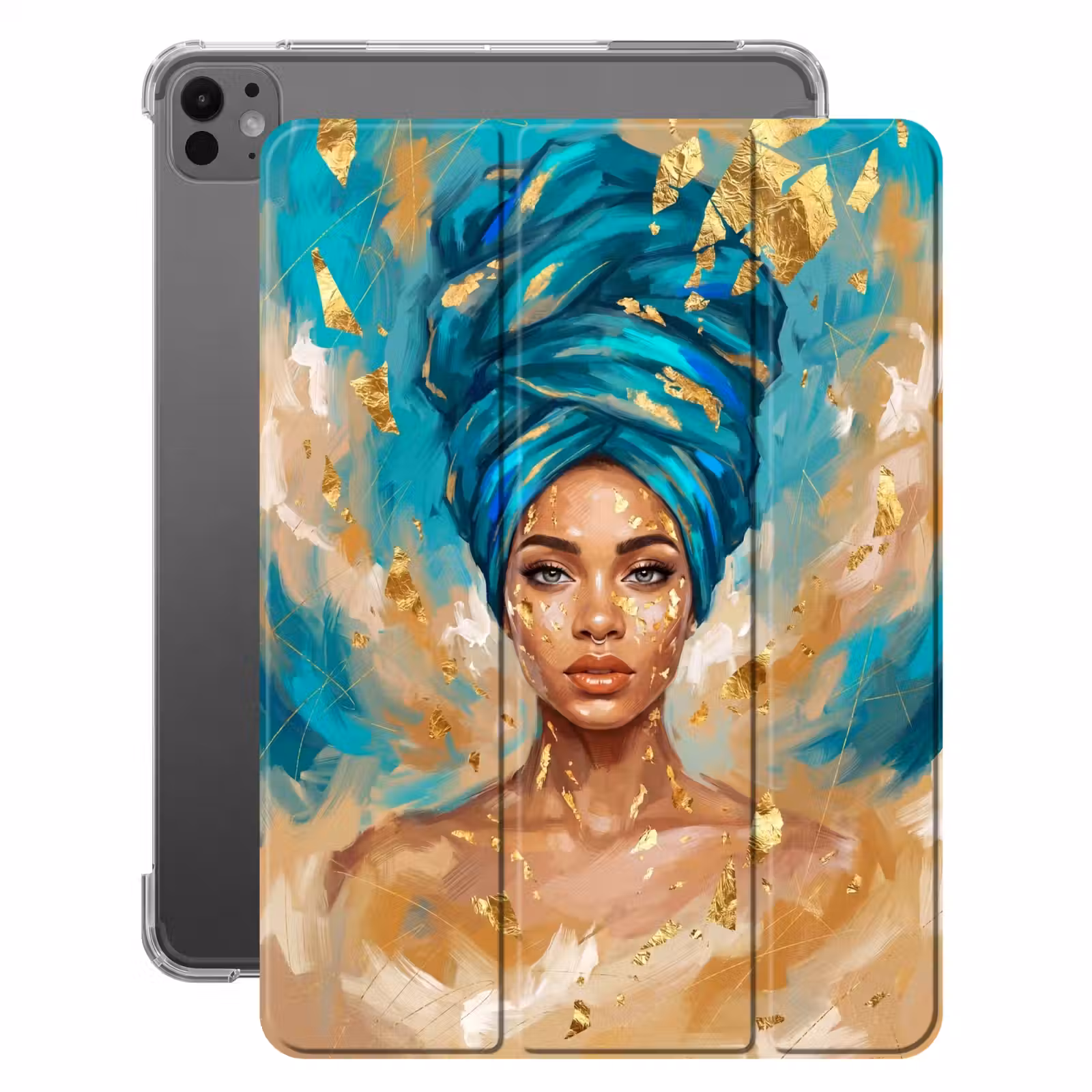 iPad-Hülle - Porträt - Frau - Gemälde - Blau - Gold - Ausdrucksstark — 1