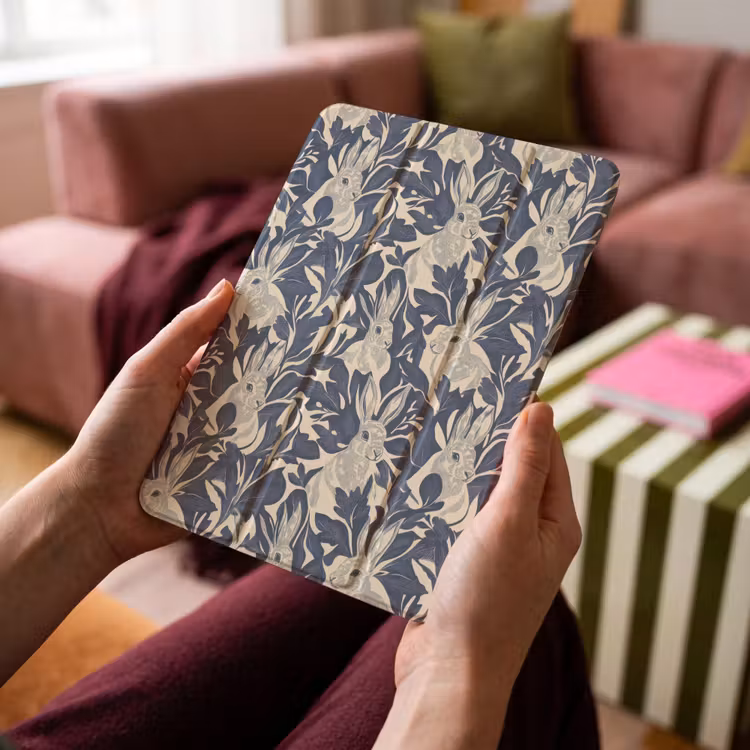 iPad-Hülle - Hasen - Blätter - Muster - Blau - Beige — 4
