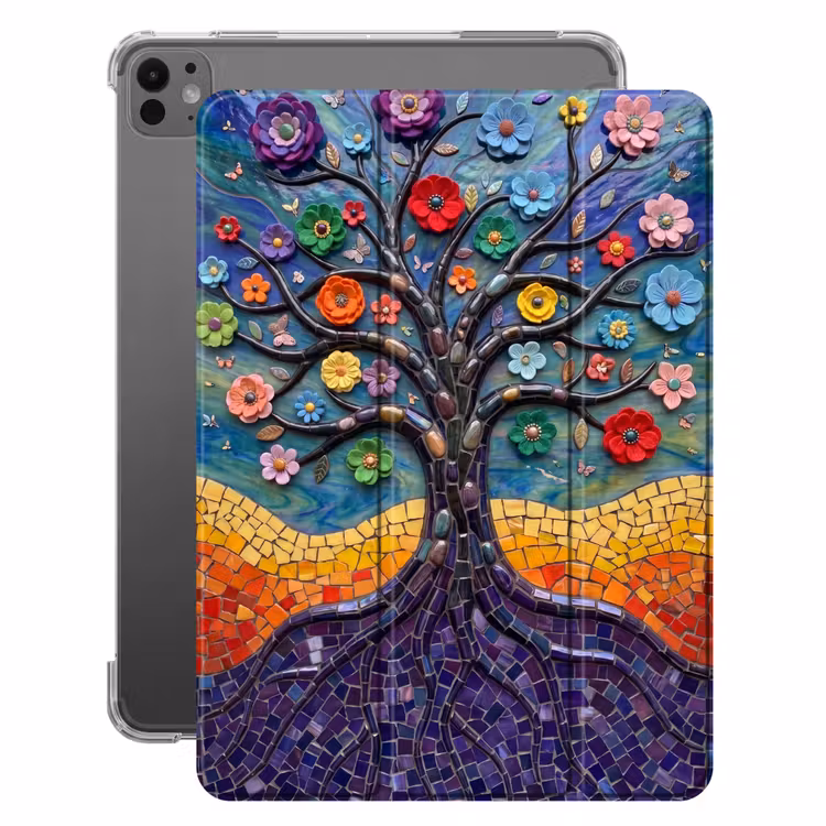 iPad-Hülle - Lebensbaum - Mosaik - Blumen - Bunt - Fröhlich — 1