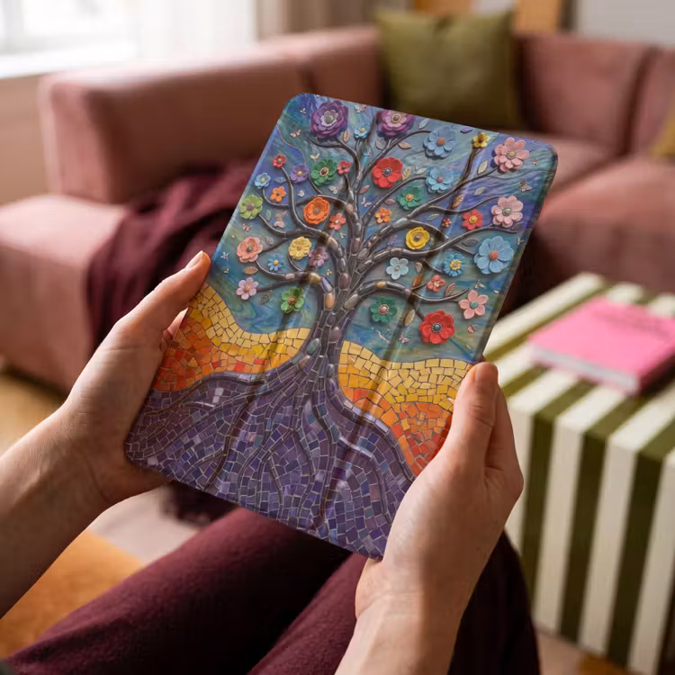 iPad-Hülle - Lebensbaum - Mosaik - Blumen - Bunt - Fröhlich — 4