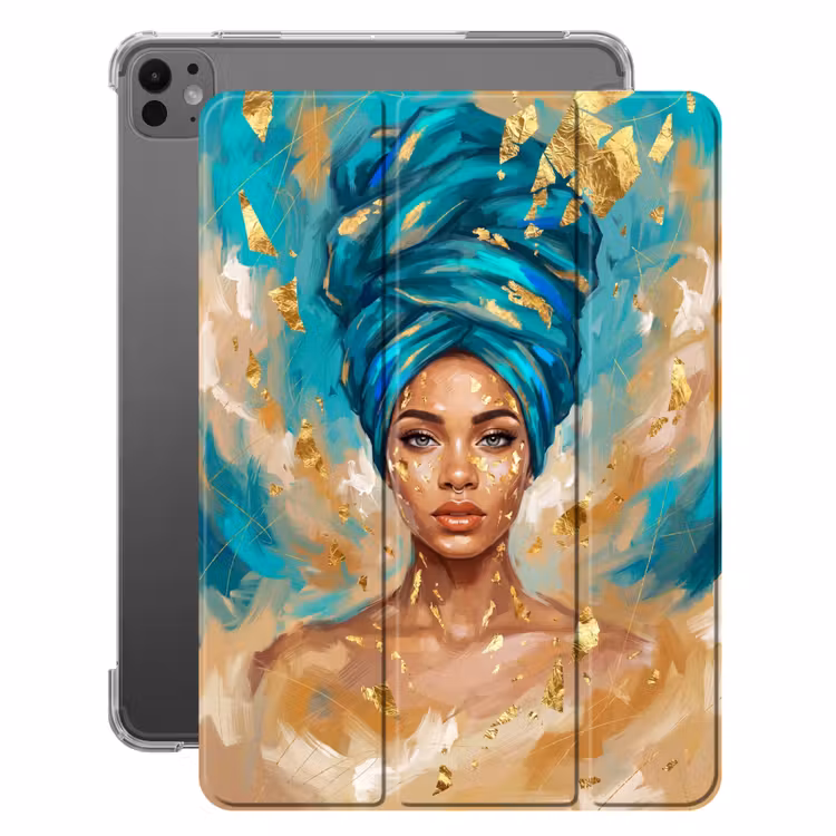 iPad-Hülle - Porträt - Frau - Gemälde - Blau - Gold - Ausdrucksstark — 1