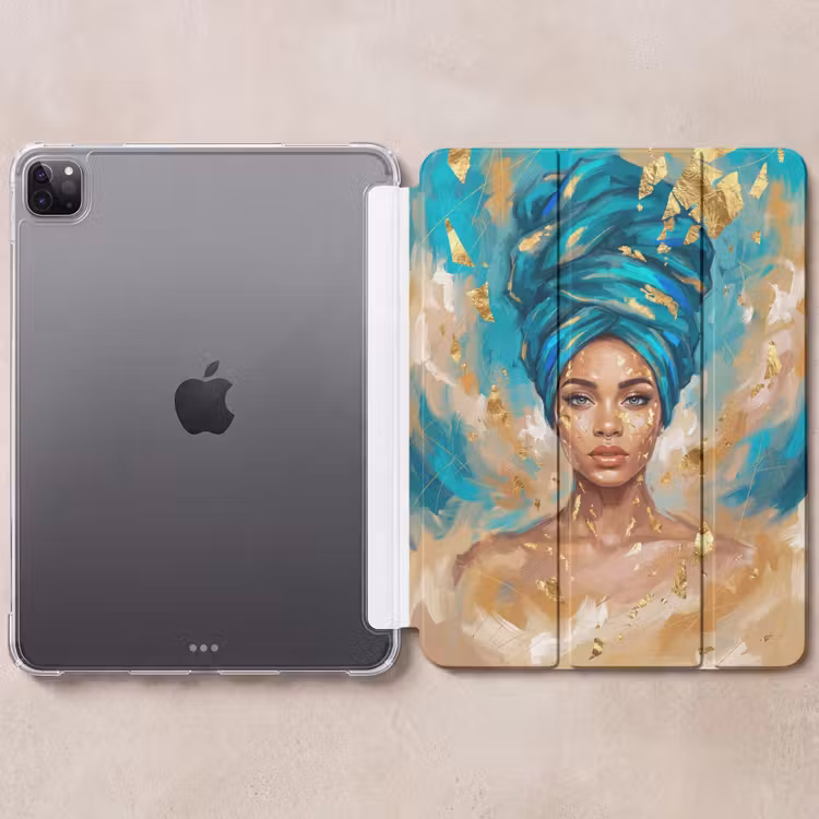 iPad-Hülle - Porträt - Frau - Gemälde - Blau - Gold - Ausdrucksstark — 6