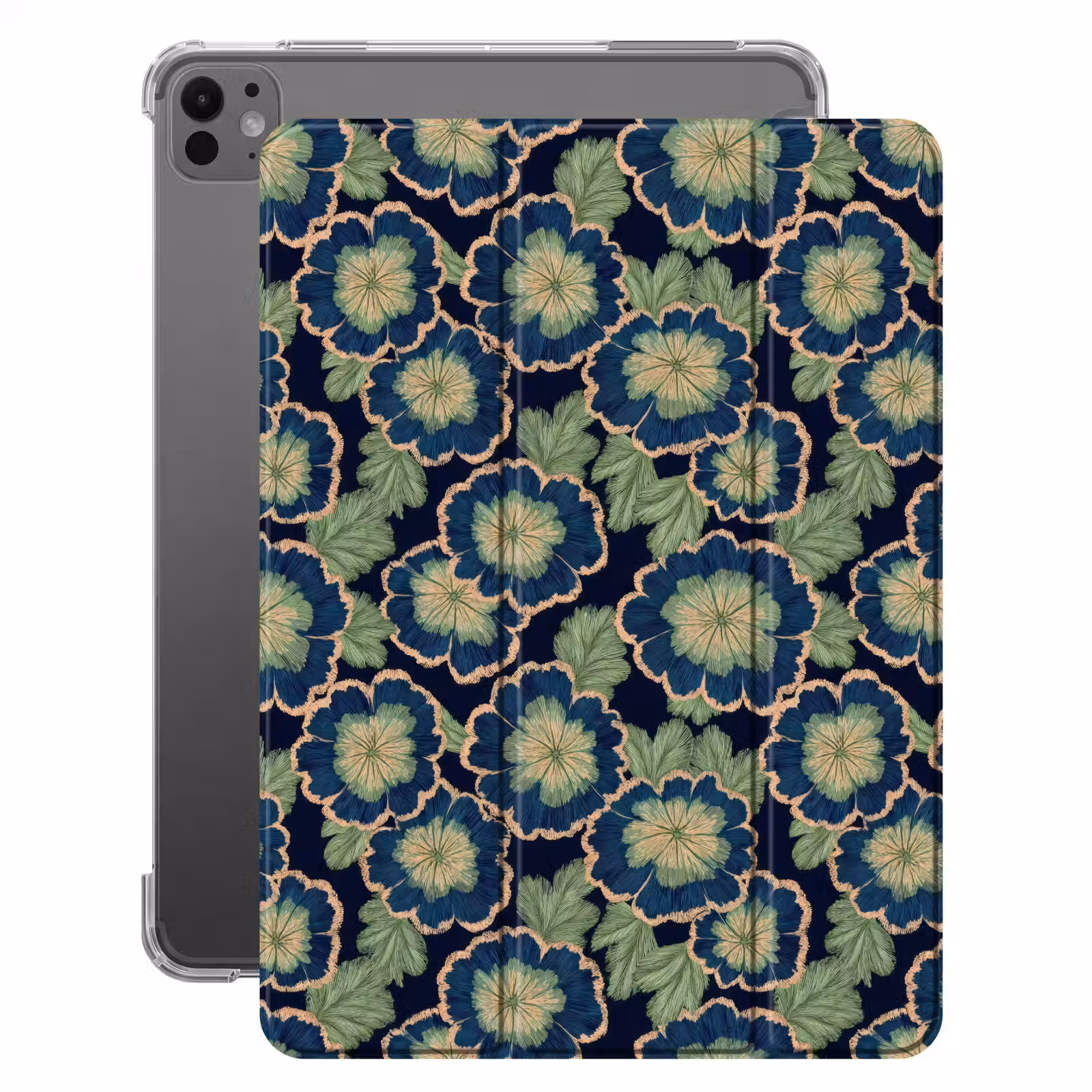 iPad-Hülle - Blumen - Stickerei - Muster - Blau - Grün — 1