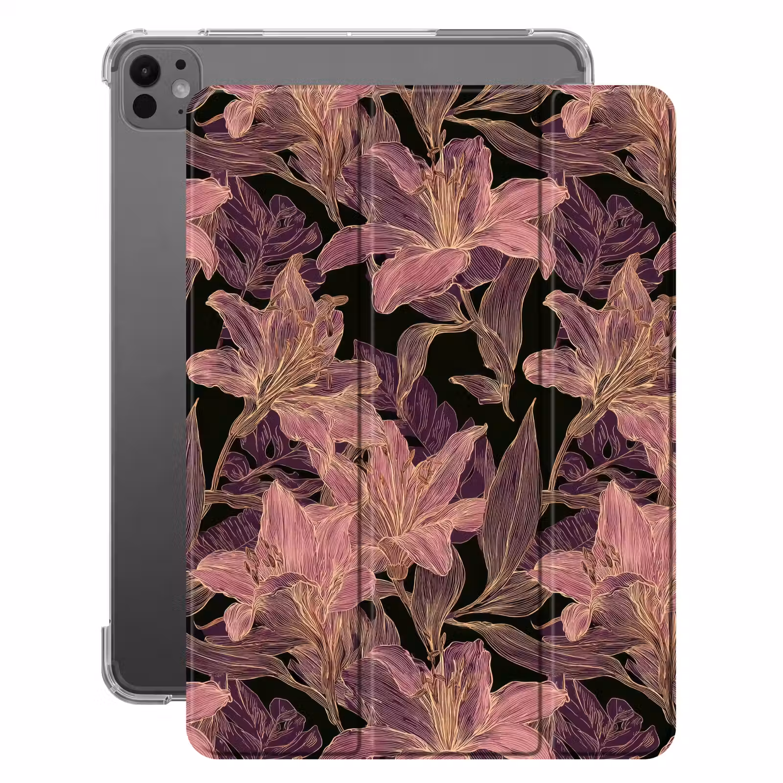 iPad-Hülle - Lilien - Muster - Lila - Gold — 1