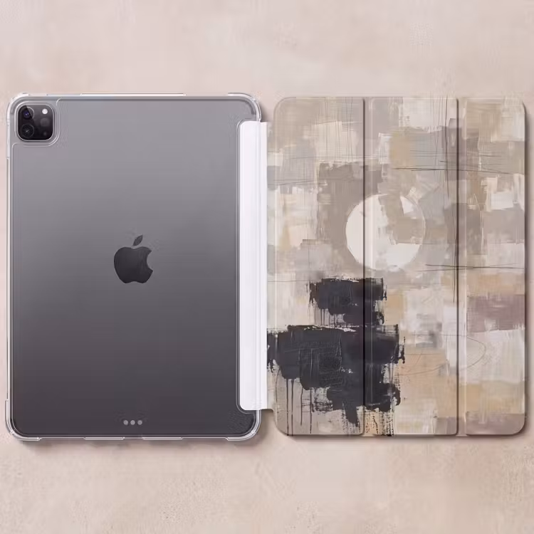 iPad-Hülle - Abstrakt - Kreis - Modern - Beige - Schwarz - Minimalistisch — 6