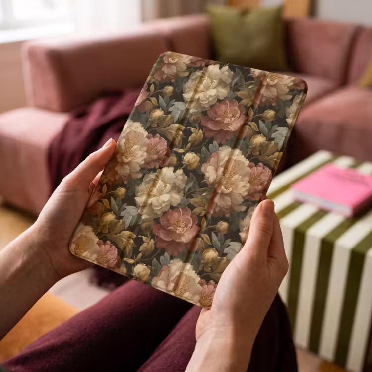iPad-Hülle - Blumen - Barock - Muster - Rosa - Creme — 4