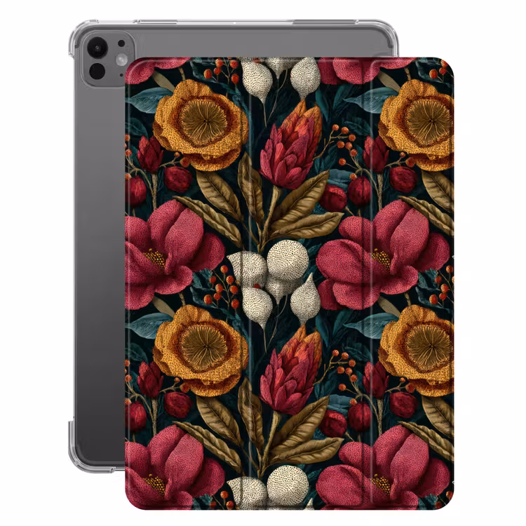 iPad-Hülle - Blumen - Muster - Rot - Gold — 1