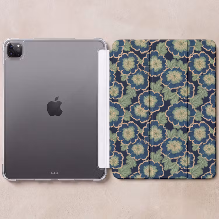 iPad-Hülle - Blumen - Stickerei - Muster - Blau - Grün — 6