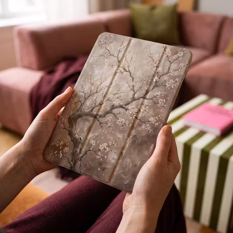 iPad-Hülle - Blüte - Zweige - Gemälde - Beige - Gelassenheit — 4