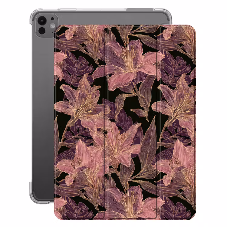 iPad-Hülle - Lilien - Muster - Lila - Gold — 1
