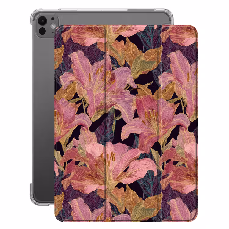 iPad-Hülle - Lilien - Muster - Rosa - Gold — 1