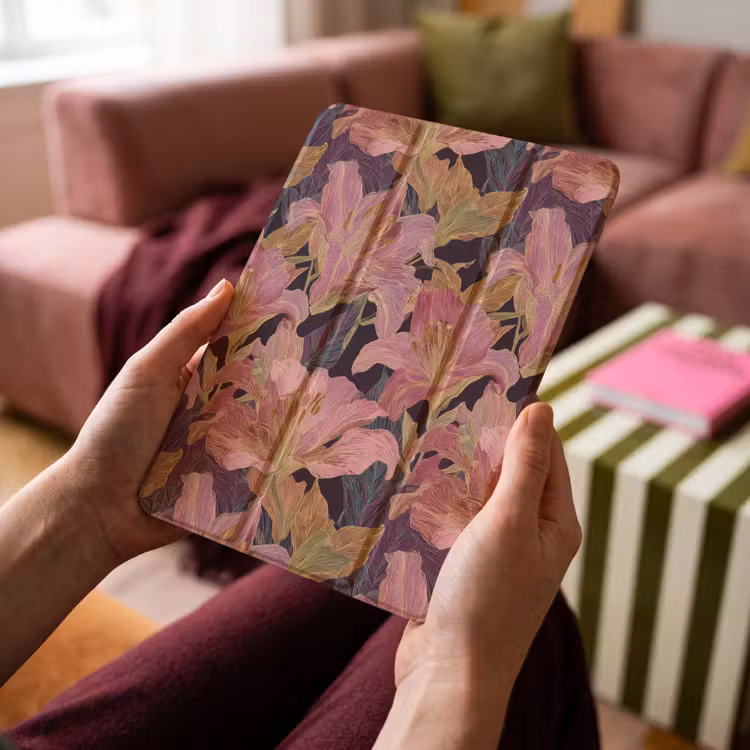 iPad-Hülle - Lilien - Muster - Rosa - Gold — 4