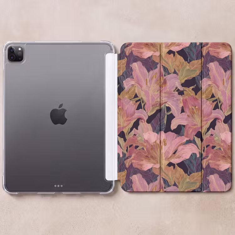 iPad-Hülle - Lilien - Muster - Rosa - Gold — 6