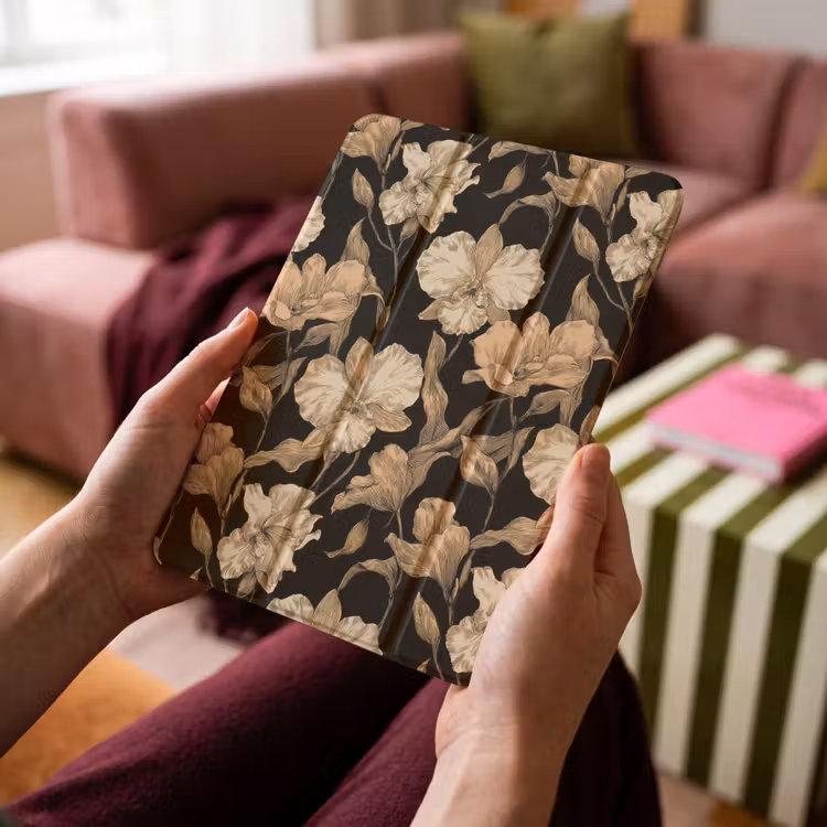 iPad-Hülle - Orchideen - Strichzeichnung - Muster - Beige - Schwarz — 4