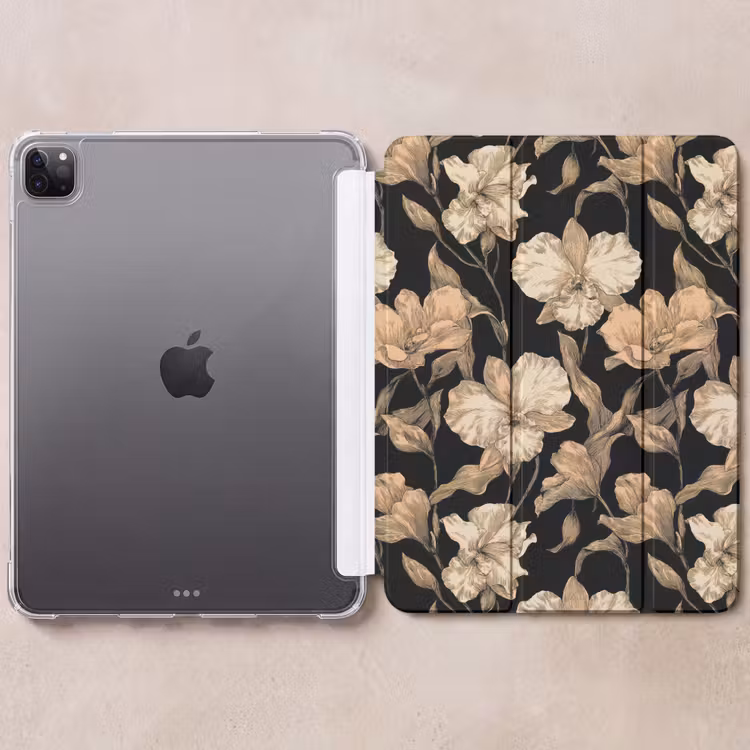 iPad-Hülle - Orchideen - Strichzeichnung - Muster - Beige - Schwarz — 6