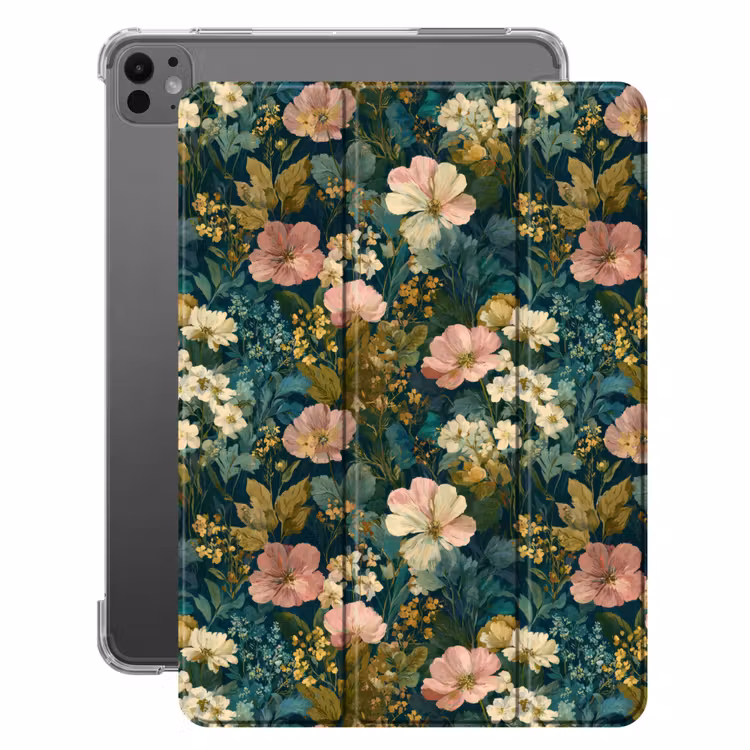 iPad-Hülle - Wilde Blumen - Botanisch - Gemustert - Rosa - Romantisch — 1