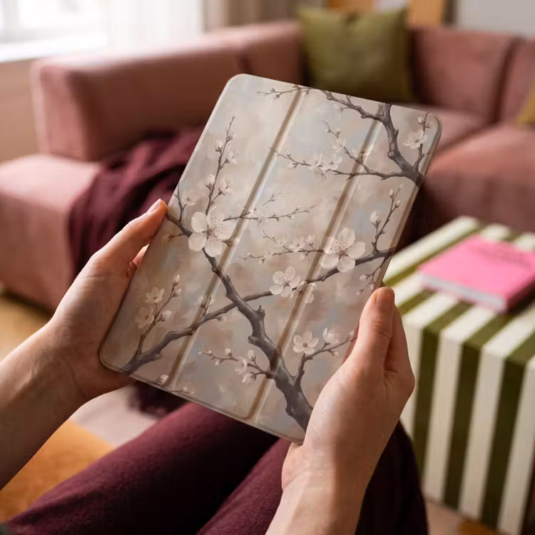 iPad-Hülle - Blüte - Zweige - Gemälde - Beige - Gelassenheit — 4
