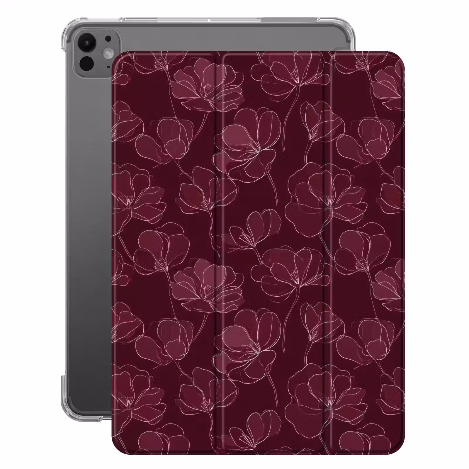 iPad-Hülle - Blumen - Muster - Burgunderrot — 1