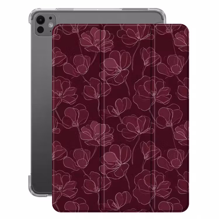 iPad-Hülle - Blumen - Muster - Burgunderrot — 1