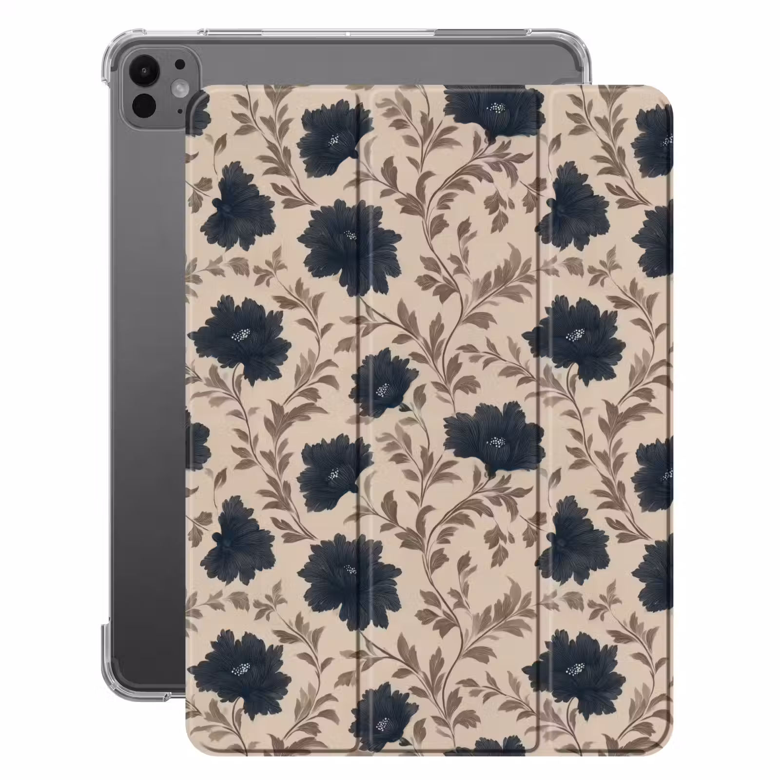 iPad-Hülle - Motiv - Blumen - Schwarz - Beige — 1