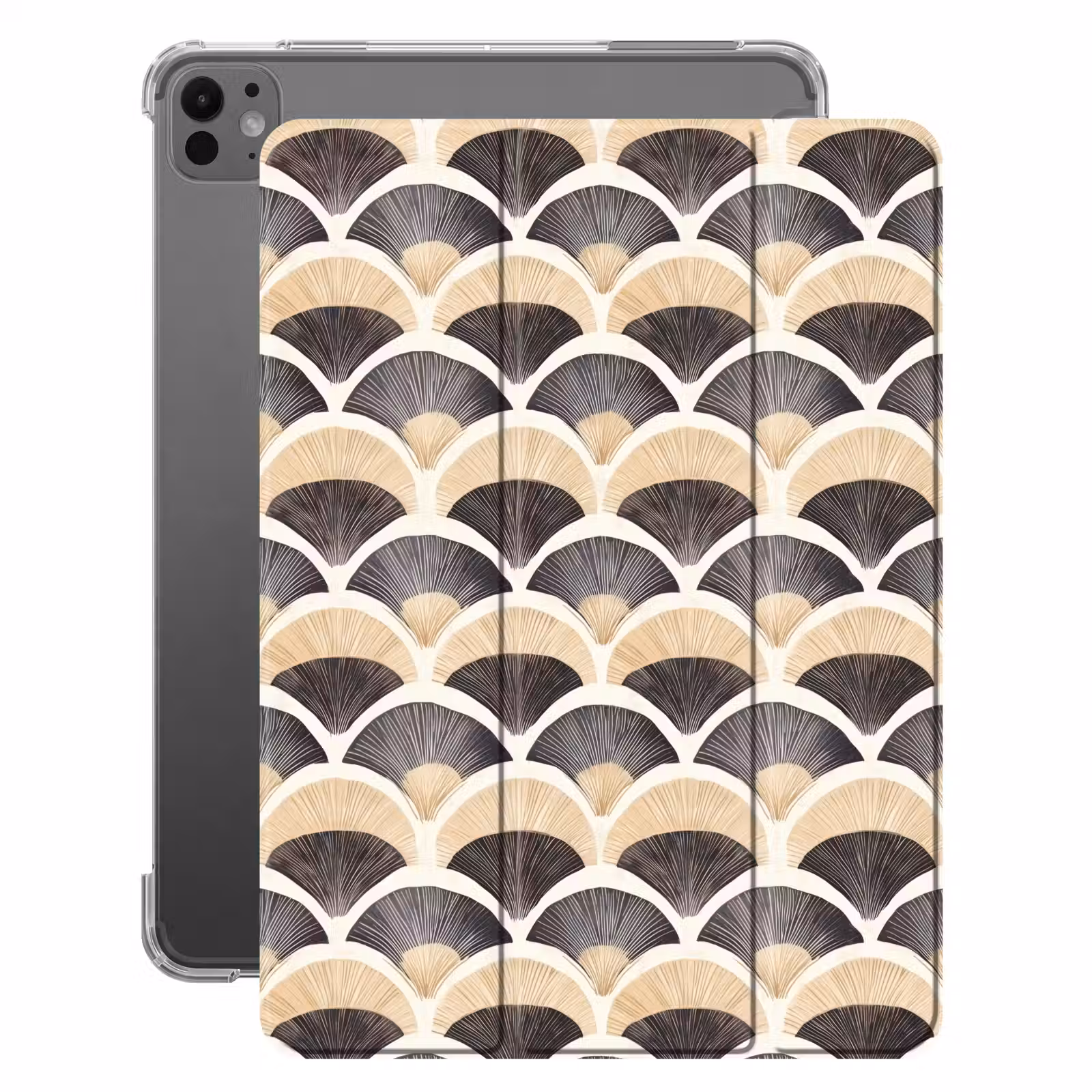 iPad-Hülle - Fächer - Muster - Schwarz - Beige — 1
