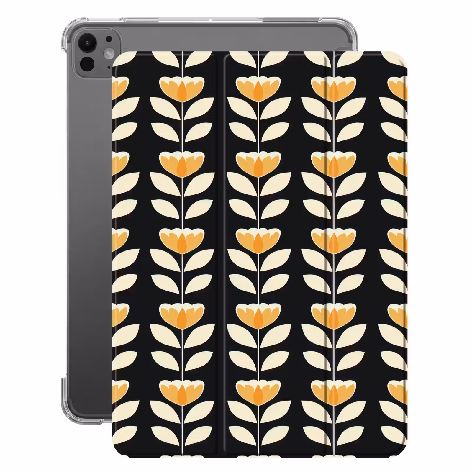 iPad-Hülle - Retro - Blume - Schwarz - Ockergelb — 1