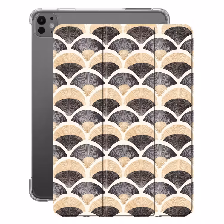 iPad-Hülle - Fächer - Muster - Schwarz - Beige — 1