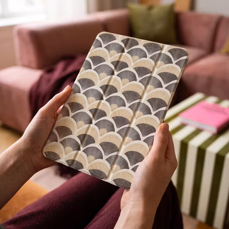 iPad-Hülle - Fächer - Muster - Schwarz - Beige — 4