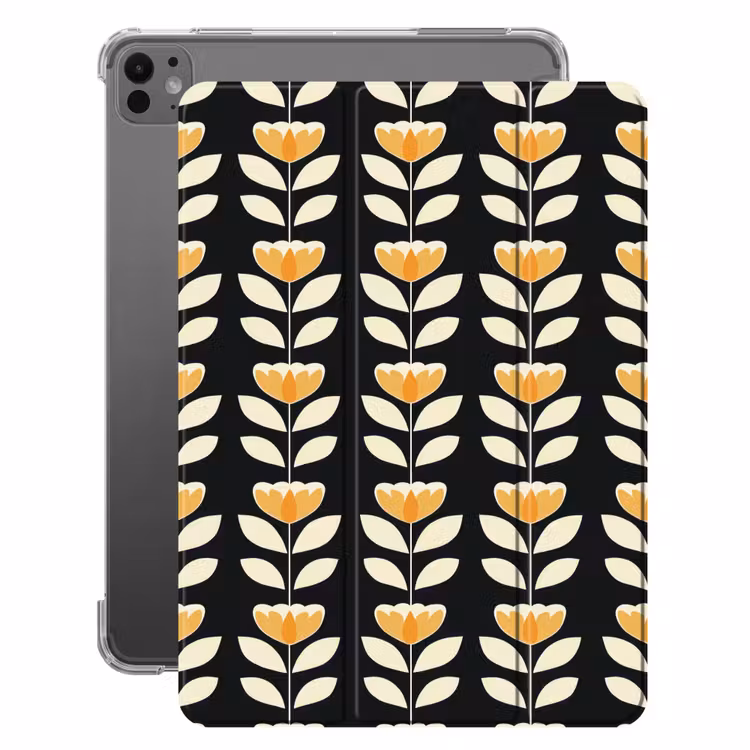 iPad-Hülle - Retro - Blume - Schwarz - Ockergelb — 1