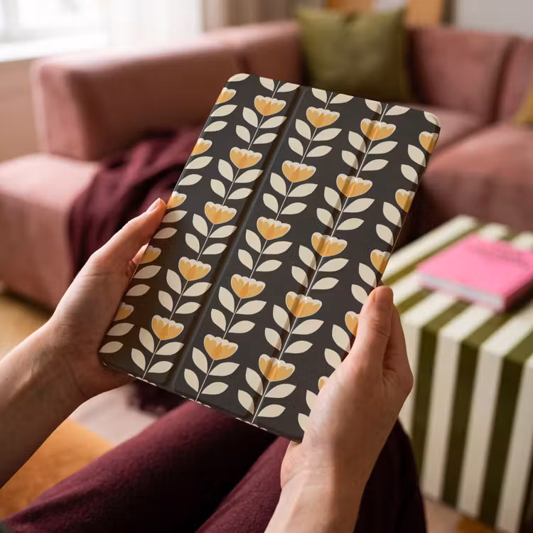 iPad-Hülle - Retro - Blume - Schwarz - Ockergelb — 4